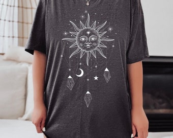 Celestial Moon Sun Shirt, Sun Graphic T Shirt, Boho Shirt, Crystals Shirt, Astronomy Shirt, Gift