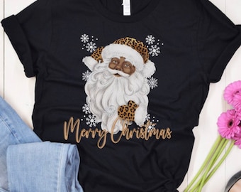 Black Santa Shirt, Cute Black Santa Claus Shirt, African American Santa, Christmas Shirt, Merry Christmas, Winter Clothing, Family Shirts