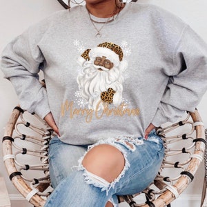 Black Santa Claus Crewneck Sweatshirt, Santa Claus Shirt, African American Santa, Christmas Sweatshirt, Christmas Gift