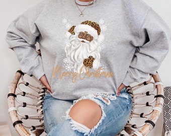 Black Santa Claus Crewneck Sweatshirt, Santa Claus Shirt, African American Santa, Christmas Sweatshirt, Christmas Gift