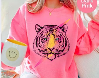 Sudadera de tigre, camiseta de tigre, camisetas de animales, cara de tigre, camiseta de mascota, regalo para ella, tigres, sudaderas de flores, suéter de tigre bohemio
