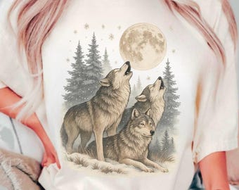 Comfort Colors Wolf Shirt, Wolves Shirts,  Animal Shirt, Wolf Moon Shirt, Vintage Wolf Graphic Tee, Nature Wildlife T-Shirt