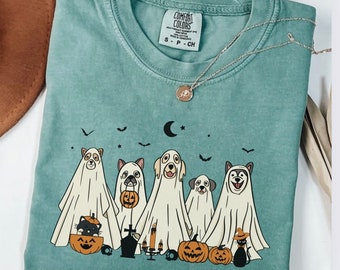 Halloween Dog Shirt, Comfort Kleuren, Ghost Dog Shirt, Spooky Dog Shirt, Leuke Hond tshirt, Halloween Ghost, Grappige Ghost Dog, Fall Shirt