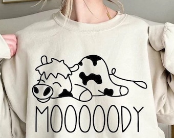 Sudadera de cuello redondo de vaca, sudaderas divertidas de vaca, sudadera divertida de granja, regalos, sudaderas de animales para mujer, camisa de vaca