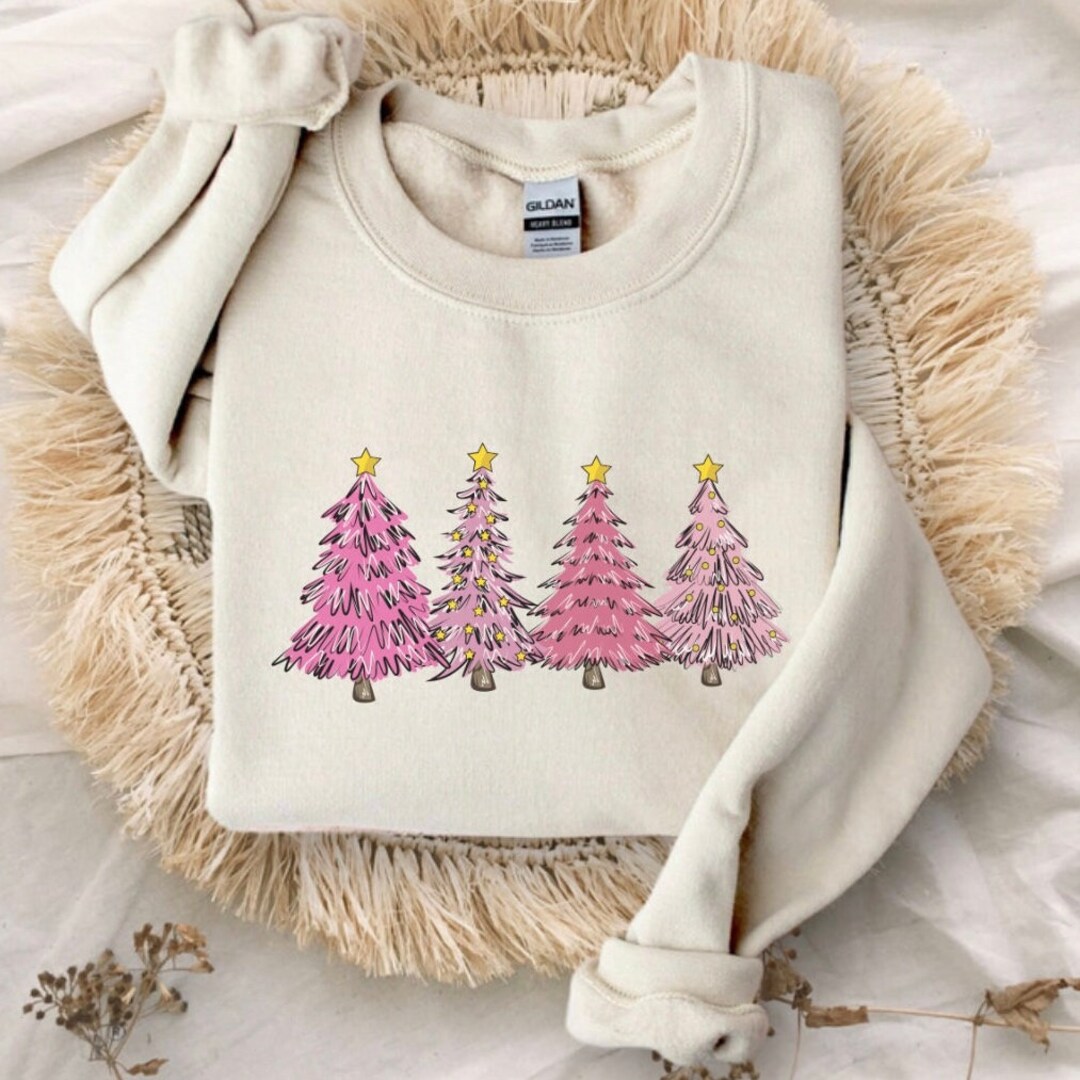 Pink Christmas Tree Sweatshirt Cute Christmas Sweaters Pink - Etsy