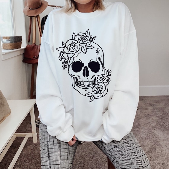 Skull and floral print sweatshirt hotsell