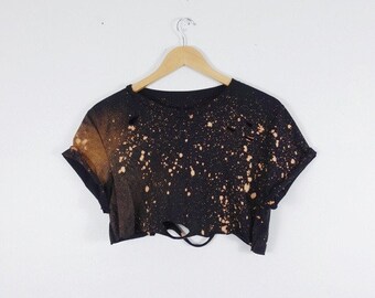 Blanchi Crop top Shirt Distressed, S-5X, Grunge Tee, Distressed Shirt, Sexy, Flirty, Cropped, Womens Top, Concert, Festival