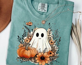 Spökskjorta, Komfortfärger, Höstspökskjorta, Blommig spökskjorta, Boho spöke-t-shirt, Halloweenspöke, Rolig spöke, Höstskjorta, Höstskjorta