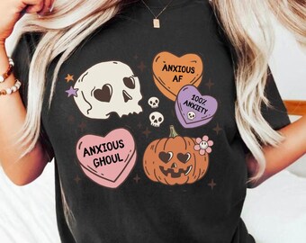 Camiseta de Halloween, camiseta de ansiedad, camiseta ansiosa, camiseta de salud mental, camisetas de otoño, colores cómodos, camiseta unisex,