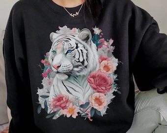Tiger Sweatshirt, Tiger Shirt, Animal Shirts, Tiger Face, Mascot Shirt, gift for her, Tigers, Flowers Sweatshirts, Boho