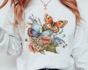 Sudadera con mariposas, cuello redondo con mariposas, cuello redondo vintage con mariposas, sudadera con mariposas de regalo, camiseta para amantes de las mariposas, mariposas