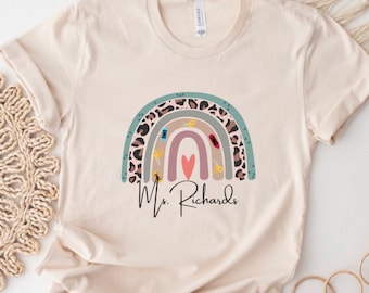 Custom Teacher Rainbow Shirt, Personalized Teacher Sweatshirt, Customized Teacher Shirt, Teacher Gift, Teacher Name, kindergarten teacher