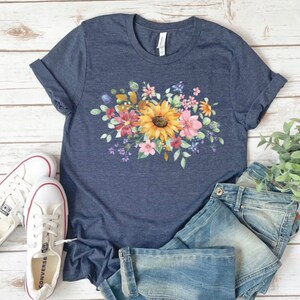 Sunflower Shirts Wildflower Shirt Botanical Shirt  Floral  t Shirt Spring Shirts Gifts for her Plant Lover Tee
