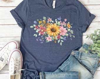 Sunflower Shirts Wildflower Shirt Botanical Shirt  Floral  t Shirt Spring Shirts Gifts for her Plant Lover Tee