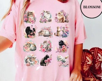 Cat Shirt, Comfort Colors®, Cat Lover Shirts for women, Flowers Cat Shirt, Cute Spring Cat Tees, Pet Lover Gift, Pet Owner Shirt, Cat Tshirt