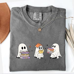 Cute Ghost Reading Books Shirt, Halloween Book Lover Gifts, Spooky Ghost Books Tshirt, Womens Halloween Shirts, Fall Graphic Tee