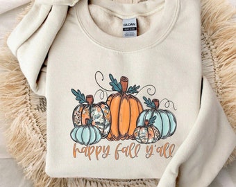 Happy Fall Yall, Fall Pumpkin Sweatshirt, Pumpkin Shirt, Plus Size, Thanksgiving Shirt, Women Fall Crewneck