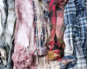 Oversized Bleached Flannels, Y2K Upcycled Flannels, Bohemian Flannel, Vintage Flannels, Boho Flannels, Grunge Flannel, Unisex, Festival