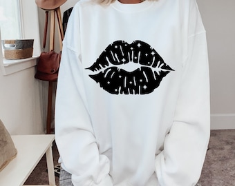 Kiss Sweatshirt, Oversized Sweaters, Lips Sweatshirt, Grunge Sweatshirt, Plus Size, S-5X, Sassy Sweatshirt, Graphic sweatshirts, Goth