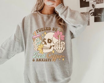 Fueled by Anxiety Sweatshirt, Funny Anxiety Coffee tshirt, Mental Health Sweater, Social Anxiety tshirt, Shirt, Womens Trendy Crewneck