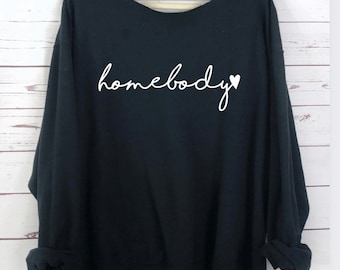 Homebody Slouchy grafisch sweatshirt, introvert sweatshirt, boekenliefhebbersshirt Slouchy plus size tops ronde hals off-shoulder