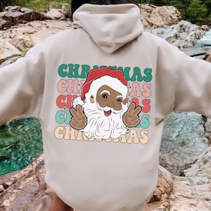 Black Santa Sweatshirt, Black Santa Hoodie, Cute Black Santa, African American Santa Claus, Christmas Sweatshirt, Retro Christmas