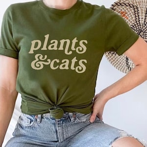 Katzen und Pflanzen Shirt, Pflanzen Shirt, Gärtner t-shirt, Geschenk für Pflanzenliebhaber, Katzenliebhaber Shirt, Retro Pflanzen Shirt, Pflanzen Dame, Pflanzenmutter