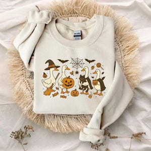 Halloween Goose Sweatshirt, Ghost Witch Shirt, Black Cat Shirt, Ghost Pumpkin Sweater, Spooky Goose Sweatshirt, Cute Halloween Costume