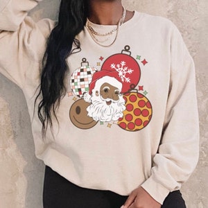 Black Santa Sweatshirt, Black Santa Hoodie, Cute Black Santa, African American Santa Claus, Christmas Sweatshirt, Retro Christmas