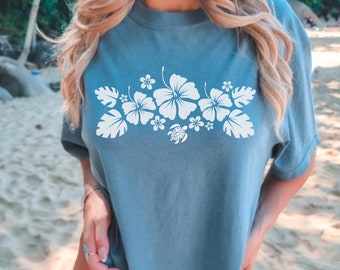 Comfort Colors sea turtle tshirts, hibiscus Shirt, Family Beach tee, Summer Shirts, Summer Graphic tshirt, hibiscus flower tee