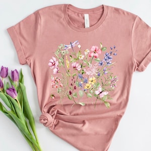 Spring WildFlower Short Sleeve Tee Spring Floral Shirt Boho Flower Shirt Gardening Shirt Gift for women Wild flowers shirts