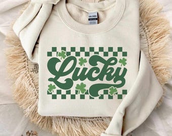 Felpa retrò Lucky, trifoglio fortunato, felpa da donna Shenanigans, felpa di San Patrizio, maglietta Lucky, vestito di San Patrizio, S-5X