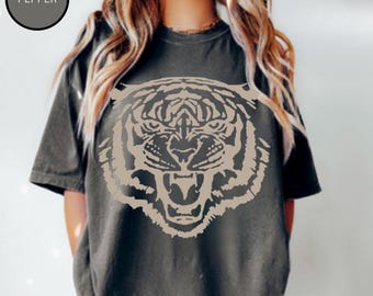Camiseta de tigre, camiseta de tigre Comfort Colors®, camiseta con gráfico de tigre, camisetas de animales salvajes, camisetas de felinos salvajes, camiseta con cara de tigre, tigre vintage