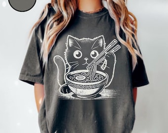 Cat Ramen Shirt, Noodle Cat tshirt, Funny Cat Shirts, Kawaii Shirt, Food Lover Gift, Anime Cat tee, Cute Cat Mom Shirt, Animal Lover Shirt