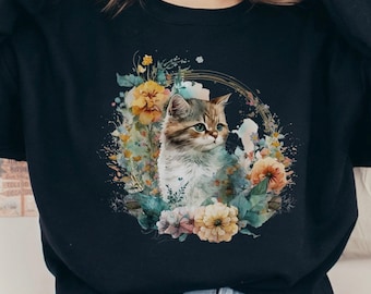 Cute Cat Shirt, Cat Crewneck, Vintage Cat Crewneck, Cat Sweatshirt Gift, Cat Lover Shirt, Floral Shirt, Cats, Kittens