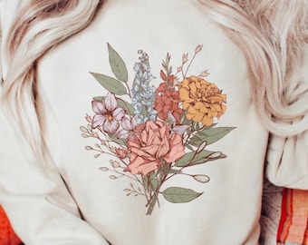 Personalized Birth Flower Bouquet Sweatshirt, Sweater, Birth Flower Sweater Shirt, womens sweatshirts, Plant Lover Gift Gift for mom