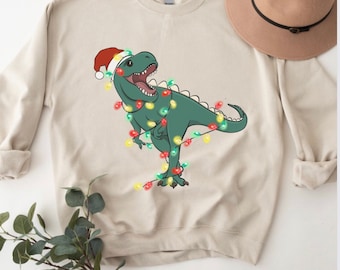 Christmas Dinosaur Sweatshirt, Cute Dinosaur Sweaters, Dinosaur Holiday Sweater, Christmas tshirt, Hoodie, Womens Christmas Crewneck, T Rex