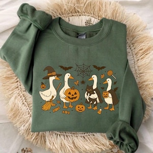 Halloween Goose Sweatshirt, Ghost Witch Shirt, Black Cat Shirt, Ghost Pumpkin Sweater, Spooky Goose Sweatshirt, Cute Halloween Costume