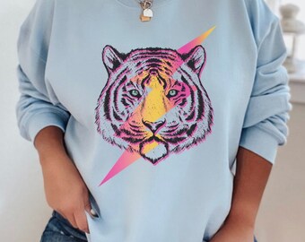 Tiger Sweatshirt, Tiger Shirt, Animal Shirts, Tiger Face, Mascot Shirt, gift for her, Tigers, Flowers Sweatshirts, Boho