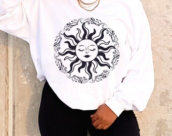 Sun Shirt Oversized Crewneck Shirt Sun Moon Shirt Unisex Woman Oversized Shirt Bohemian Clothing Aesthetic Sweater Astrology Shirt Sunshine