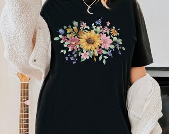 Wildflower Shirt Botanical Shirt  Floral  t Shirt Spring Shirts Gifts for her Plant Lover Tee