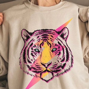 Tiger Sweatshirt, Tiger Shirt, Animal Shirts, Tiger Face, Mascot Shirt, gift for her, Tigers, Flowers Sweatshirts, Boho