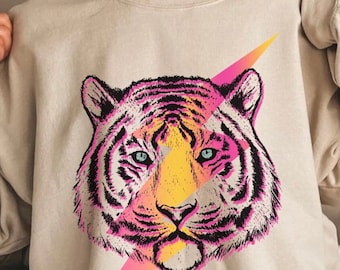 Tiger Sweatshirt, Tiger Shirt, Animal Shirts, Tiger Face, Mascot Shirt, gift for her, Tigers, Flowers Sweatshirts, Boho