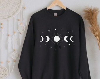 Eclipse Moon Phase Sweatshirt , S-5x, Sun Mystical, Graphic sweatshirt Celestrial, Sun Stars Tee, Sun Shirt , Boho sweatshirt, plus size