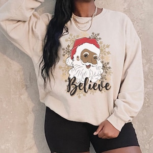 Black Santa Sweatshirt, Black Santa Hoodie, Cute Black Santa, African American Santa Claus, Christmas Sweatshirt, Retro Christmas