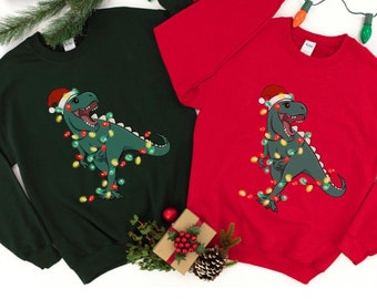 Christmas Dinosaur Sweatshirt, Cute Dinosaur Sweaters, Dinosaur Holiday Sweater, Christmas tshirt, Hoodie, Womens Christmas Crewneck, T Rex