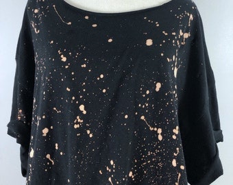 Oversized Bleached t shirt/Concert Tee/ S-5X/Distressed Tee, Grunge, bleach, short sleeve, Black, Slouchy Festival Shirt
