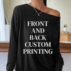 Långärmad skjorta i storleksanpassning, lös passform, svarta toppar i plusstorlek, långärmad t-shirt med bara axlar, anpassningsbar på båda sidor