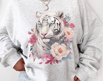 Tiger Sweatshirt, Tiger Shirt, Animal Shirts, Tiger Face, Mascot Shirt, gift for her, Tigers, Flowers Sweatshirts, Boho