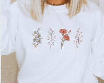 Anpassad födelseblommamånadströja, mammatröja, födelseblomströjapresenttröja, damtröjor, växtälskarepresent till mamma